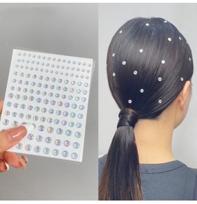 Latin Ballroom Dance competition Hair glowing gemstones makeup bling sticker face glitter diamond stage makeup tear diamond face jewelry nail art diamond sticker